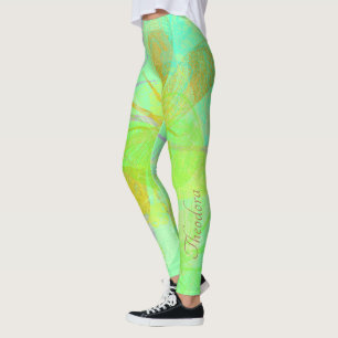 Abstract Gold Dragonfly Blue Pastel Leggings