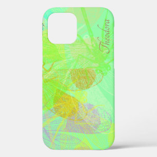 Abstract Gold Dragonfly Blue Pastel Pattern iPhone 12 Case