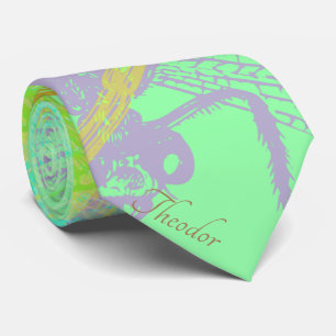 Abstract Gold Dragonfly Blue Pastel Pattern Neck Tie