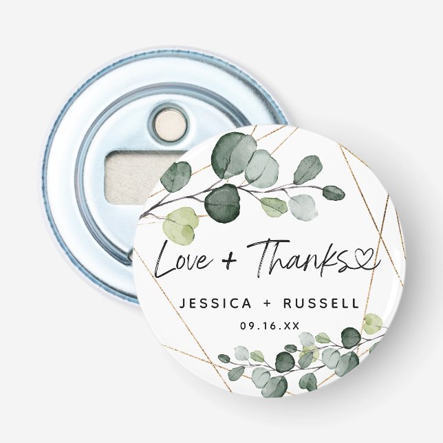 Abstract Gold Eucalyptus Love and Thanks Bottle Opener (Front)