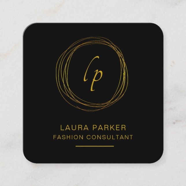 Abstract Gold Faux Modern Minimal Confetti Square Business Card (Front)