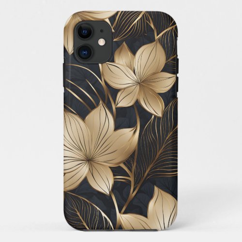 Abstract Gold Flowers and Foliage iPhone 11 Case