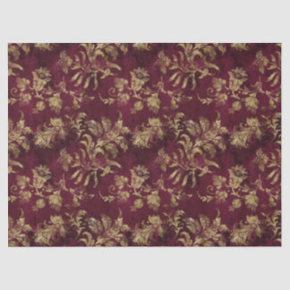Abstract Gold Flowers on Red Decoupage Tissue Paper