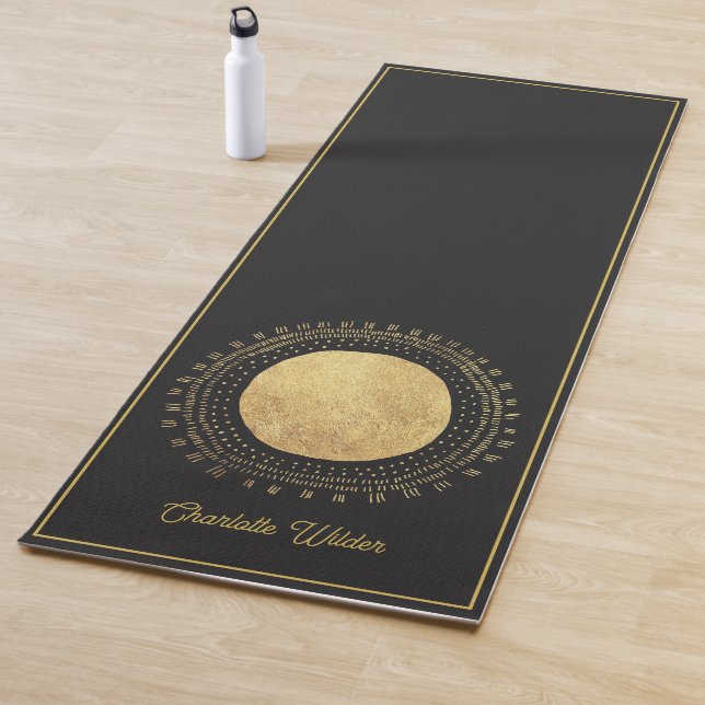 Abstract Gold Foil Circle Moon Personalized Black  Yoga Mat (In Situ)
