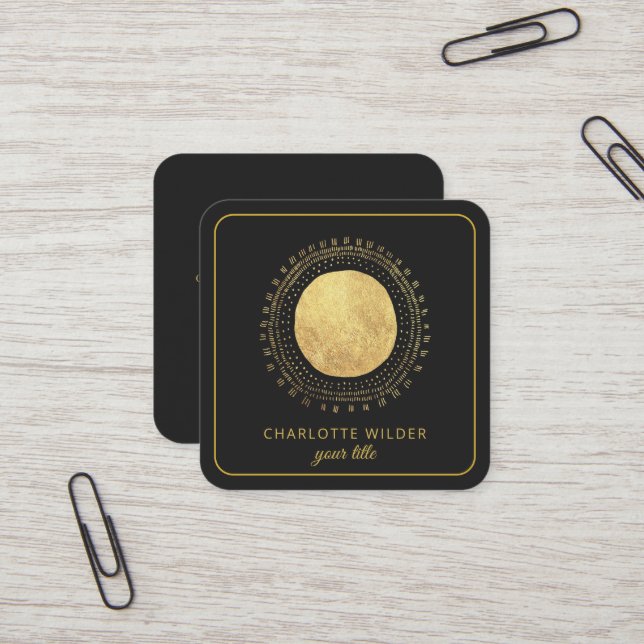 Abstract Gold Foil Circle Square Black Square Busi Business Card (Front/Back In Situ)
