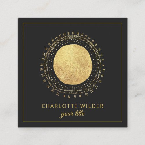 Abstract Gold Foil Circle Square Black Square Business Card