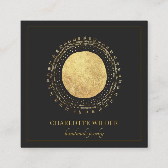 Abstract Gold Foil Circle Square Black Square Business Card (Front)