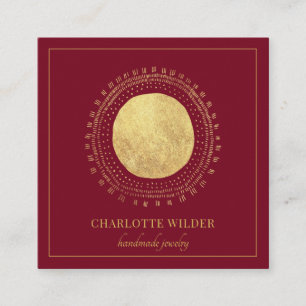 Abstract Gold Foil Circle Square Red Business Card