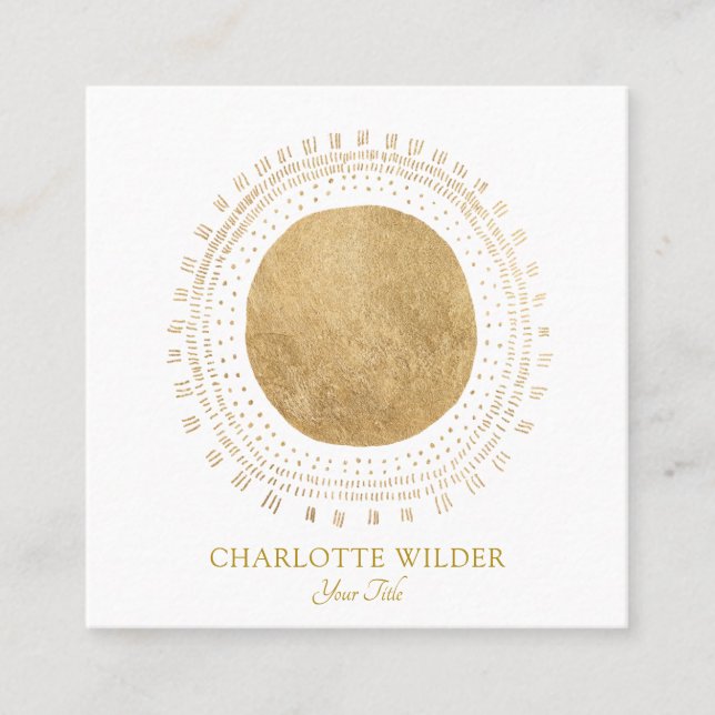 Abstract Gold Foil Circle Sun Rays Square Business Card (Front)