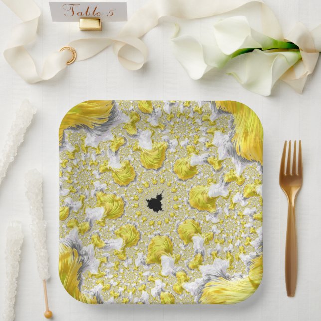 Abstract Gold Fractal Paper Plates (Wedding)