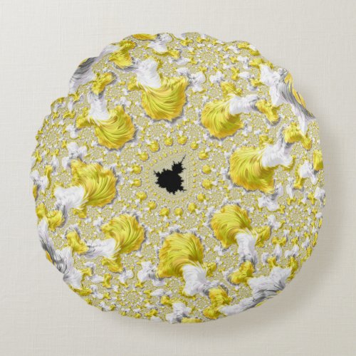 Abstract Gold Fractal Round Pillow