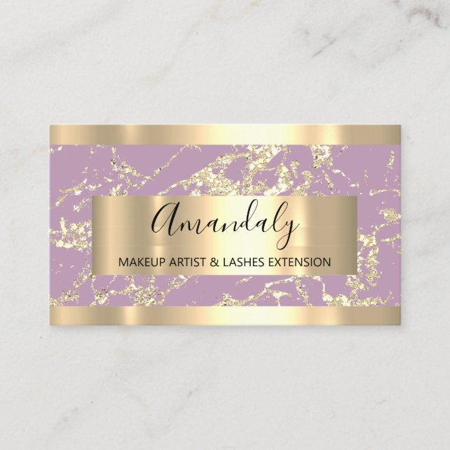 Abstract Gold Frame Modern Marble Purple Lavender Business Card (Front)
