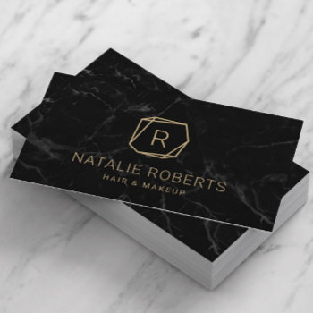 Abstract Gold Geometric Logo Modern Black Marble Business Card by cardfactory at Zazzle