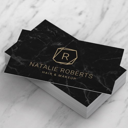Abstract Gold Geometric Logo Modern Black Marble Business Card