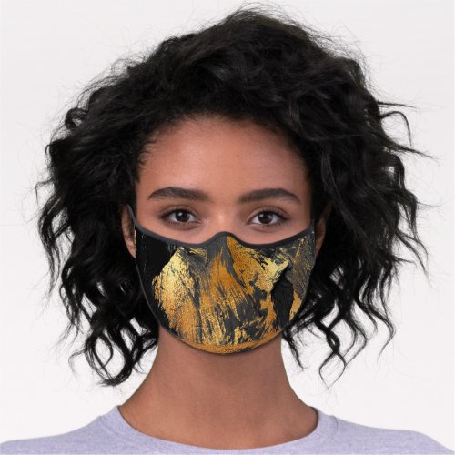 Abstract gold glitter black brushstrokes pattern premium face mask