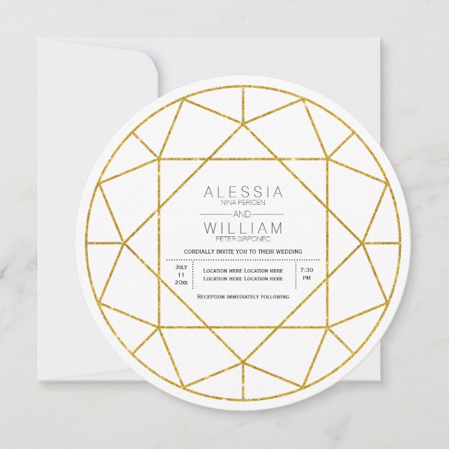 Abstract gold glitter diamond jewel wedding invitation (Front)