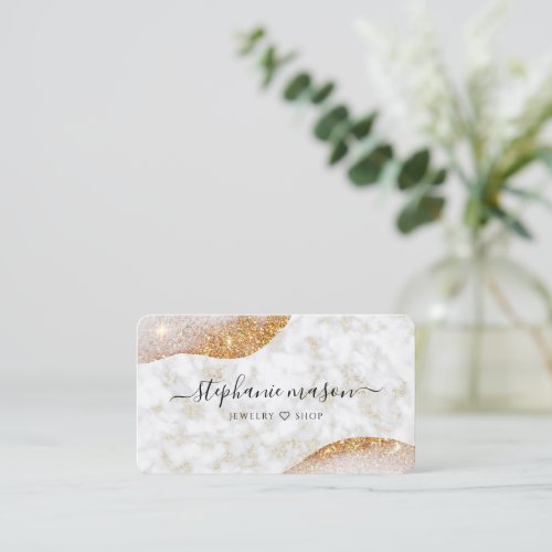 Abstract Gold Glitter Elegant White Marble Modern Business Card