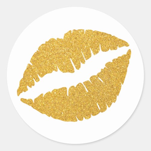 Abstract Gold Glitter Lipstick Classic Round Sticker
