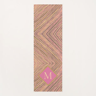 Abstract Gold Glitter Monogram Pink Stripes Yoga Mat