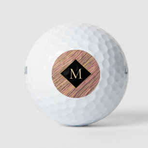Abstract Gold Glitter Stripes Monogram Golf Balls