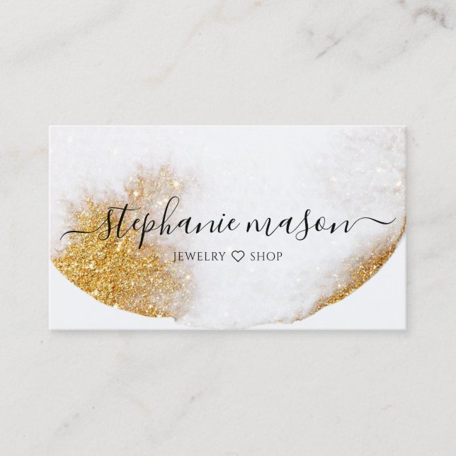 Abstract Gold Glitter Watercolor Business Card (Front)