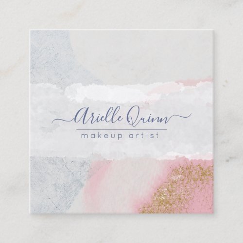 Abstract Gold Glitter Watercolor Makeup Artist  Square Business Card
