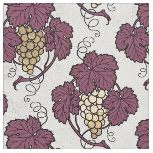 Abstract Gold Grapes and Leaves on White Fabric
