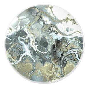 Abstract Gold & Gray Marble Stone Fluid Texture Ceramic Knob