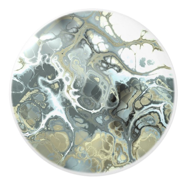 Abstract Gold & Gray Marble Stone Fluid Texture Ceramic Knob (Front)