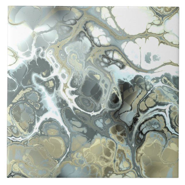 Abstract Gold & Gray Marble Stone Fluid Texture Ceramic Tile (Front)