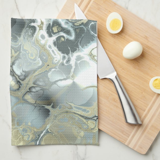 Abstract Gold & Gray Marble Stone Fluid Texture Kitchen Towel (Quarter Fold)