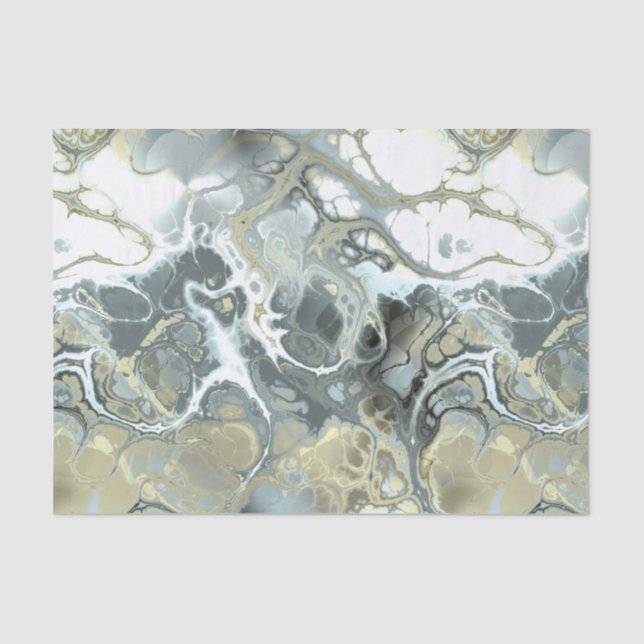 Abstract Gold & Gray Marble Stone Fluid Texture Tissue Paper (Front)