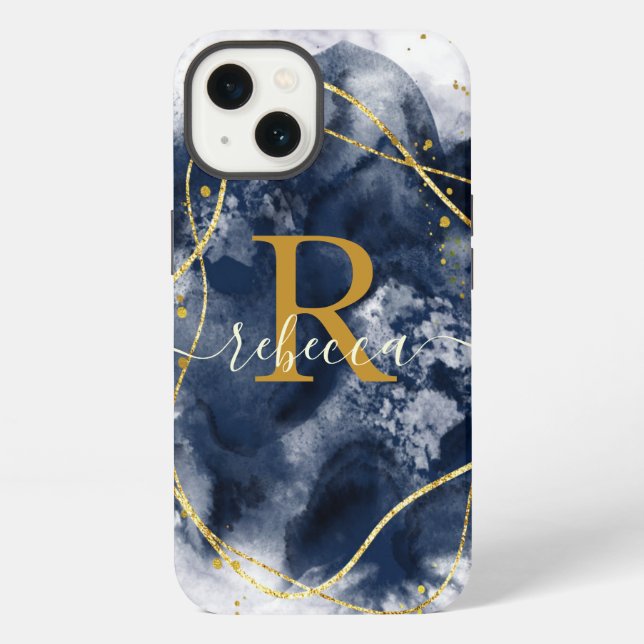 Abstract Gold Gray Monogram Custom Name Script Iphone Case (Back)