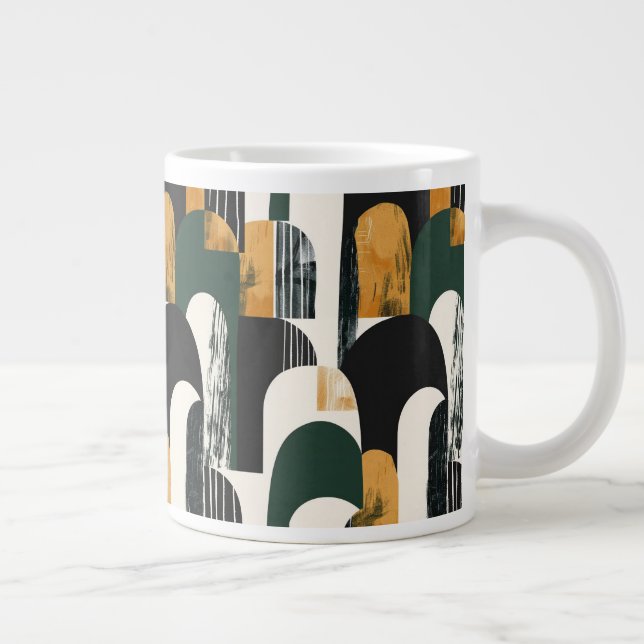 Abstract Gold Green Black and White Giant Coffee Mug (Right)