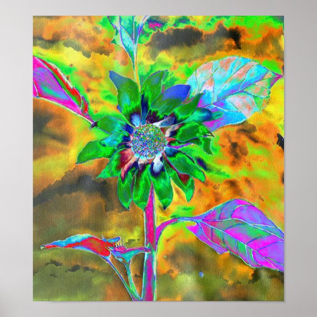 Abstract gold green sunflower | retro funky  poster (Front)