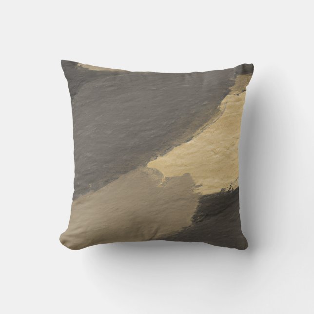 Abstract Gold Grey Paint Modern Throw Pillow (Front)