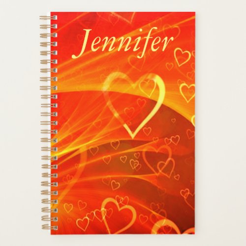 Abstract Gold Hearts and Love Orange Personalized Planner