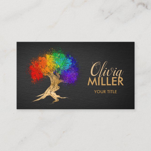 Abstract gold ink color splatter tree business card (Front)