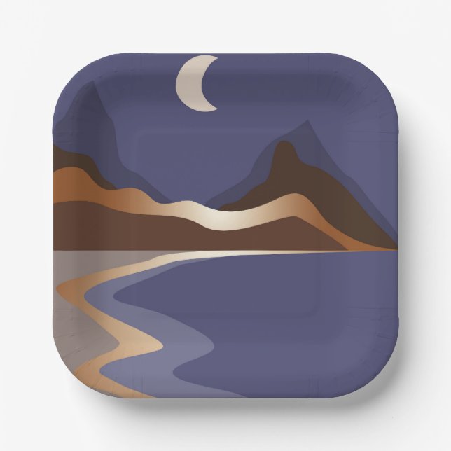 Abstract gold landscape paper plates (Front)