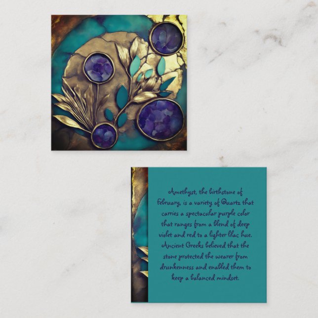 Abstract Gold Leaf Amethyst Feb Birth Stone Note Card (Front/Back)