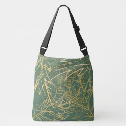 Abstract Gold Leaf Green Background Crossbody Bag