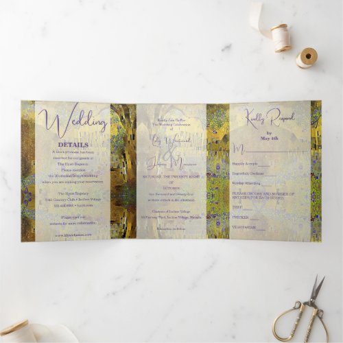 Abstract Gold Leaf Wedding Tri_Fold Invitation