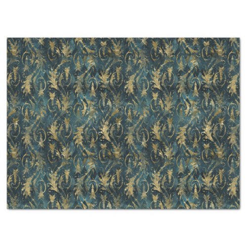 Abstract Gold Leaves on Green Decoupage Tissue Paper