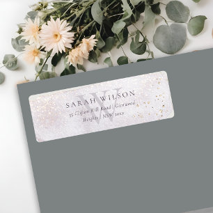 Abstract Gold Lilac Brush Stoke Monogram Address Label