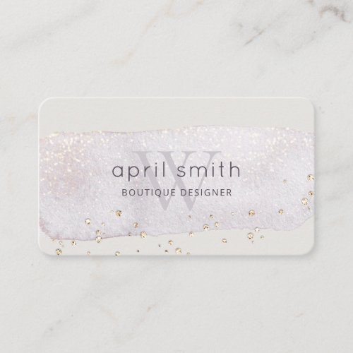 Abstract Gold Lilac Brush Stoke Monogram Glitter Business Card