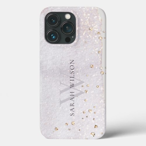 Abstract Gold Lilac Brush Stoke Monogram Glitter iPhone 13 Pro Case