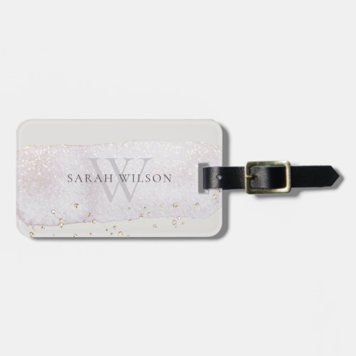 Abstract Gold Lilac Brush Stoke Monogram Glitter Luggage Tag