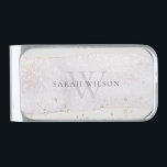 Abstract Gold Lilac Brush Stoke Monogram Glitter Silver Finish Money Clip<br><div class="desc">If you need any further customisation please feel free to message me on yellowfebstudio@gmail.com.</div>
