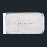 Abstract Gold Lilac Brush Stoke Monogram Glitter Silver Finish Money Clip<br><div class="desc">If you need any further customisation please feel free to message me on yellowfebstudio@gmail.com.</div>