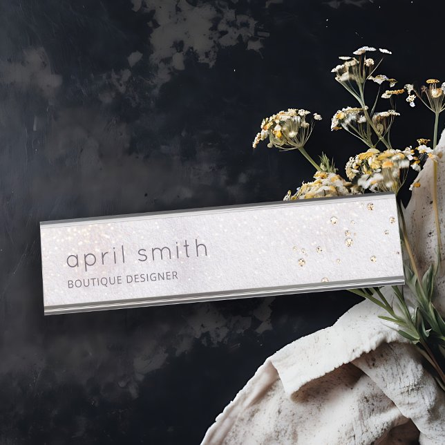 Abstract Gold Lilac Brush Stoke Watercolor Glitter Desk Name Plate (Creator Uploaded)